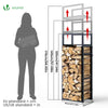 Range bûche vertical télescopique pour cheminée avec étagère de MDF 45x32x170cm acier noir - voonot.com