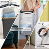 Panier a linge pliable 145L avec sac intérieur cadre bambou et couvercle gris - voonot.com