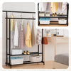 Portant a Vetements double avec roulettes et 2 etageres de rangement 121x40x147cm metal Noir - voonot.com