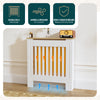Cache radiateur en MDF avec lattes et etagere 78×19×82 cm Blanc Chêne - voonot.com