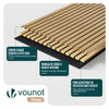 Lot de 4 panneaux acoustiques muraux Tasseaux en bois MDF avec feutre noir 120x60x2.1cm chêne clair - voonot.com