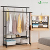 Portant a Vetements double avec roulettes et 2 etageres de rangement 120x40x146cm metal Noir - voonot.com