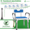 Chaise de douche avec accoudoir et dossier ergonomique a hauteur reglable en aluminum HDPE bleu - voonot.com