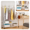 Portant a Vetements double avec roulettes et 2 etageres de rangement 121x40x147cm metal Blanc - voonot.com