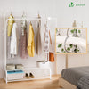 Portant a vetement double avec 2 niveaux etageres chaussures 4 Crochets Lateraux 110x35x146cm metal Blanc - voonot.com