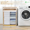 Panier a linge en bambou rectangulaire double compartiments avec couvercle 100L - voonot.com