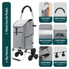 Chariot de course pliable monte escalier aluminium avec crochets gris - voonot.com