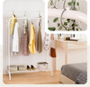 Portant a Vetements Double avec etagere Chaussures 4 Crochets Lateraux 108x58x146cm metal Blanc - voonot.com