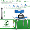 Chaise de douche avec dossier ergonomique a hauteur reglable en aluminum HDPE bleu - voonot.com