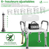 Chaise de douche avec accoudoir et dossier ergonomique a hauteur reglable en aluminum HDPE blanc - voonot.com