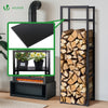 Range bûche vertical télescopique pour cheminée avec étagère de MDF 45x32x170cm acier noir - voonot.com
