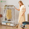 Portant a Vetements double avec roulettes et 2 etageres de rangement 120x40x146cm metal Blanc - voonot.com