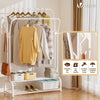 Portant a vetement double avec 2 niveaux etageres chaussures 4 Crochets Lateraux 110x35x146cm metal Blanc - voonot.com