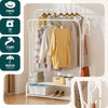 Portant a vetement double avec 2 niveaux etageres chaussures 4 Crochets Lateraux 108x35x145cm metal Blanc - voonot.com