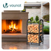 Porte buches cheminee avec 4 outils en metal noir - voonot.com