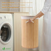 Panier a linge en bambou rond avec couvercle 58L - voonot.com