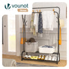 Portant a vetement double avec 2 niveaux etageres chaussures 4 Crochets Lateraux 108x35x145cm metal Noir - voonot.com