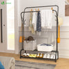 Portant a vetement double avec 2 niveaux etageres chaussures 4 Crochets Lateraux 110x35x146cm metal Noir - voonot.com