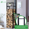Range bûche vertical télescopique pour cheminée avec étagère de MDF 45x32x170cm acier noir - voonot.com