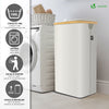 Panier a linge pliable 100L avec sac intérieur cadre bambou et couvercle beige - voonot.com