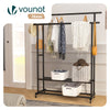 Portant a Vetements double avec roulettes et 2 etageres de rangement 121x40x147cm metal Noir - voonot.com