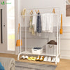 Portant a Vetements Double avec etagere Chaussures 4 Crochets Lateraux 110x58x150cm metal Blanc - voonot.com