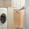 Panier a linge en bambou rectangulaire double compartiments avec couvercle 100L - voonot.com