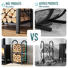 Porte buches cheminee avec 4 outils en metal noir - voonot.com