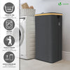 Panier a linge pliable 100L avec sac intérieur cadre bambou et couvercle gris - voonot.com