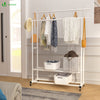 Portant a Vetements double avec roulettes et 2 etageres de rangement 120x40x146cm metal Blanc - voonot.com