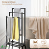 Porte serviettes sur pied autoportant 3 niveaux noir - voonot.com