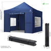 Tonnelle de jardin renforcée 3x3m pliable avec 4 parois et sac de transport a roulette bleue - voonot.com
