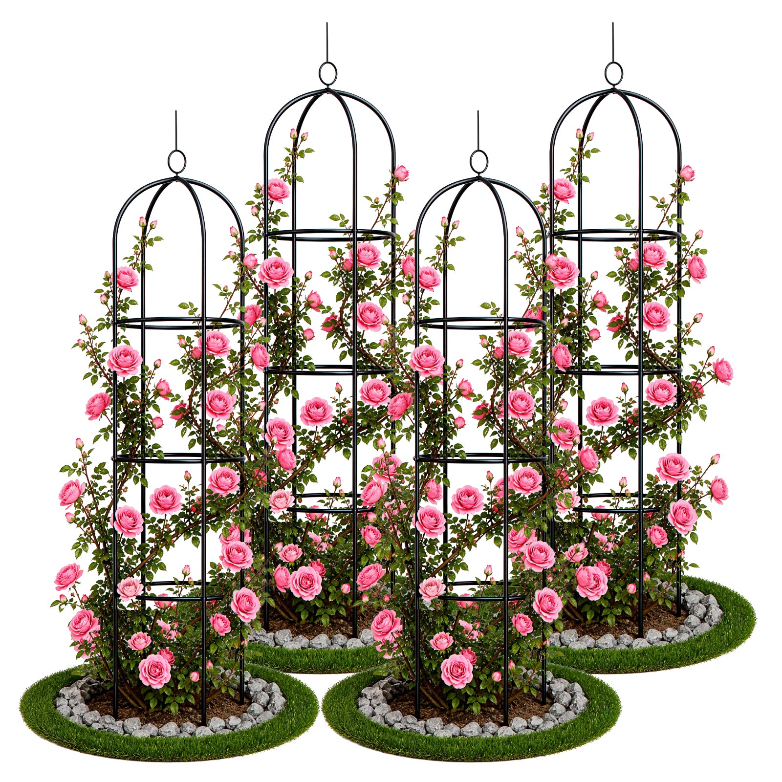 Lot de 4 Tuteur de jardin obelisque 194 cm en metal Noir - voonot.com