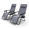 Chaise longue inclinable en textilene avec porte gobelet et portable gris Lot de 2 - voonot.com