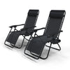 Chaise Longue inclinable en testilene avec porte gobelet et portable Noir Lot de 2 - voonot.com
