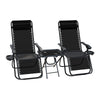 Lot de 2 Chaise longue inclinable en textilene avec table d'appoint porte gobelet et portable noir - voonot.com