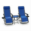 Lot de 2 Chaise longue inclinable en textilene avec table d'appoint porte gobelet et portable bleu - voonot.com