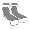 Lot de 2 chaise longue pliante avec pare soleil gris - voonot.com