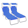 Lot de 2 chaise longue pliante avec pare soleil bleu - voonot.com