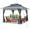 Tonnelle de jardin exterieure pliable avec moustiquaire 3.6x3.6m gris - voonot.com