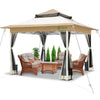 Tonnelle de jardin exterieure pliable avec moustiquaire 3.6x3.6m beige - voonot.com