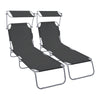 Lot de 2 chaise longue pliante avec pare soleil noir - voonot.com