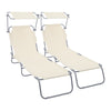 Lot de 2 chaise longue pliante avec pare soleil beige - voonot.com