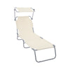 Chaise longue pliante avec pare soleil beige - voonot.com