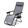 Chaise longue inclinable en textilene avec porte gobelet et portable gris - voonot.com