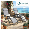 Chaise longue inclinable en textilene avec porte gobelet et portable gris Lot de 2 - voonot.com