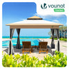 Tonnelle de jardin exterieure pliable avec moustiquaire 3.6x3.6m beige - voonot.com