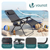 Chaise Longue inclinable en textilene avec porte gobelet et portable Noir Lot de 1 - voonot.com