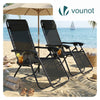 Chaise Longue inclinable en testilene avec porte gobelet et portable Noir Lot de 2 - voonot.com