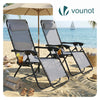 Chaise longue inclinable en textilene avec porte gobelet et portable gris Lot de 2 - voonot.com